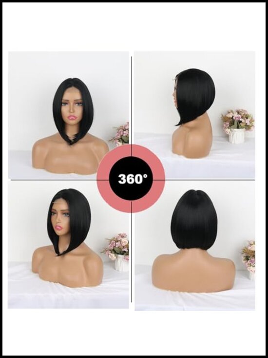 Short Straight Bob Lace Front Wig for Women 10-12inch Heat Resistant main image 5